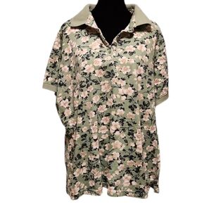 Woman Within - green floral polo shirt 2X